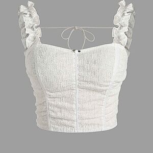 CIDER White Ruffled Crop Top w Low Back